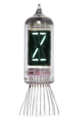 The real Nixie tube indicator of the alphabet of retro style, isolated on white background. Display with green backlight. Letter Z