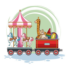 Carrousel and kids toys on train vector illustration graphic design