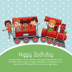 Happy birthday train cartoon vector illustration graphic design