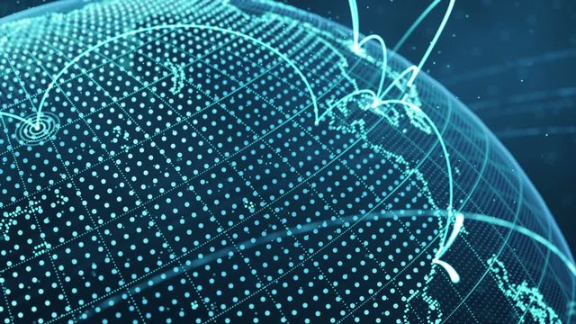 particle world with a growing global network - blue version.