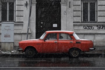 Red Car in Winter