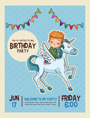 Happy birthday invitation kids card vector illustration graphic design