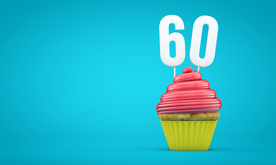 Number 60 birthday celebration cupcake. 3D Rendering