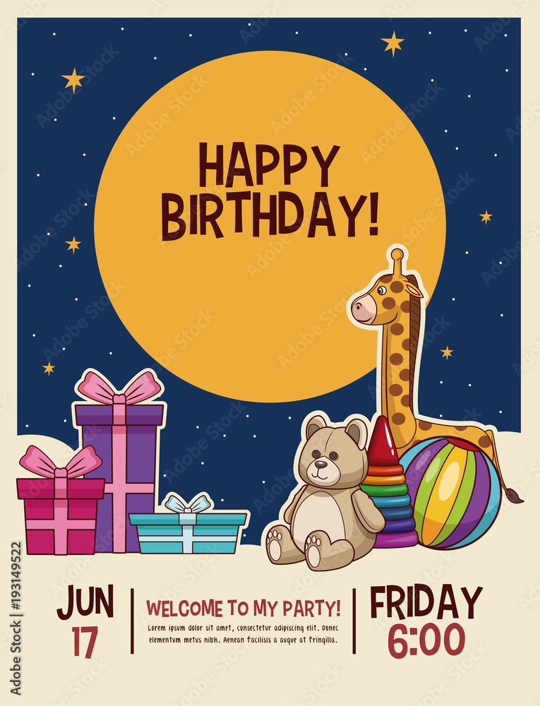 Poster Happy birthday invitation card vector illustration graphic design