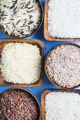 Six bowls with different varieties of rice