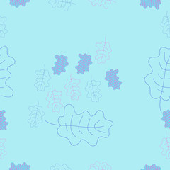Oak leaves  seamless pattern, stripes, scribbles. Hand drawn.