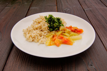 Red bean sauce with wild rice on a table