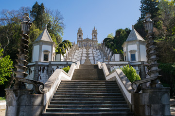 Fototapeta na wymiar Stairway leading to the Bom Jesus do Monte Sanctuary of Braga, Portugal