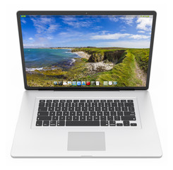 Modern silver laptop 3D rendering