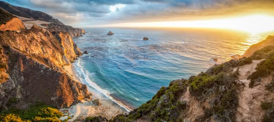 Printed roller blinds Central-America Big Sur coastline panorama at sunset, California, USA