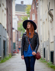 Young girl in Amsterdam in springtime