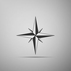 Wind rose icon isolated on grey background. Compass icon for travel. Navigation design. Flat design. Vector Illustration