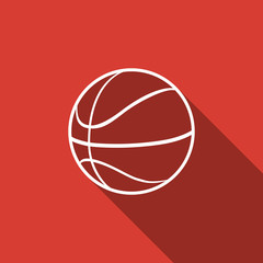 Basketball ball icon isolated with long shadow. Sport symbol. Flat design. Vector Illustration