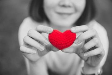 Girl Teen with Love and Hearts hold in her hands in valentine's day art photography
