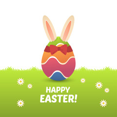 Grußkarte mit Osterei und Hasenohren