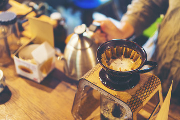 vintage set of drip coffee in coffee cafe