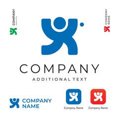 Human with Hands Up Logo Modern Identity Commercial Brand App Icon Symbol Concept Set Template