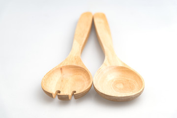 Kitchen accessories tools made of wood isolated on white background