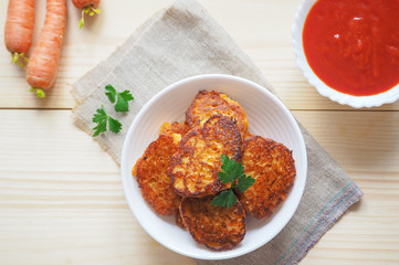 Natural vegetarian food. Delicious Patty of carrots.
