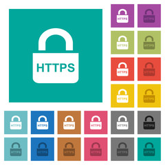 Secure https protocol square flat multi colored icons
