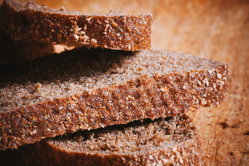Macro view of sliced brown bread