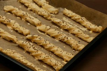 Pastry on the baking sheet, before baking