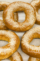 Fresh bagels with sesame seeds