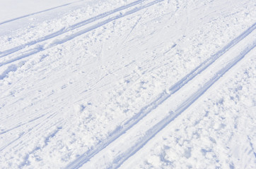 Fototapeta na wymiar Cross country skiing tracks in the winter 
