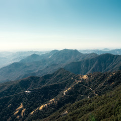 Aerial view to the road path in Sequoia National Park in USA California