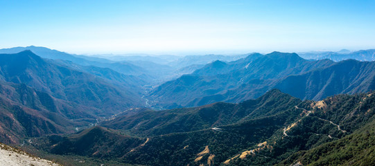 Panorama view from Moro Rock in Sequoia National Park in USA California