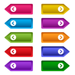 Set of web buttons with arrows, colorful long buttons. Vector illustration
