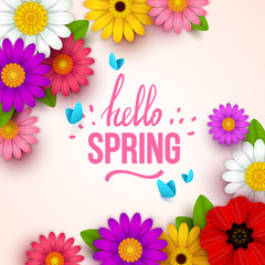 Colorful spring background with beautiful flowers. Vector illustration