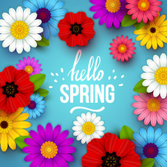 Fototapeta na wymiar Colorful spring background with beautiful flowers. Vector illustration