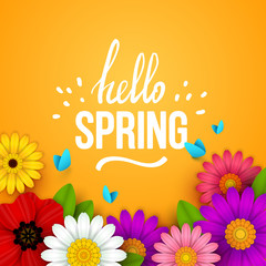 Colorful spring background with beautiful flowers. Vector illustration
