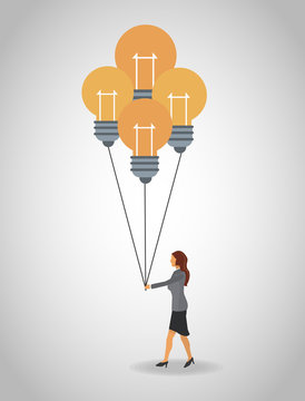 Business woman with bulb balloons vector illustration graphic design