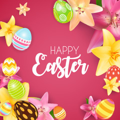 Happy Easter Cute Background with Eggs. Vector Illustration
