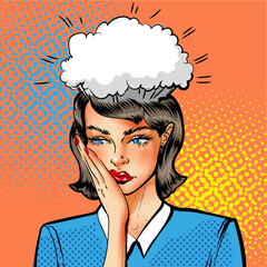 Vector pop art illustration of woman having problems