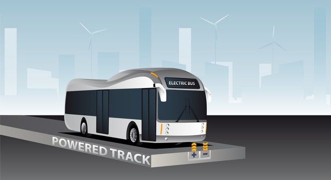 Online electric vehicle. Bus on a powered track with contactless induction charging