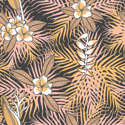 Vintage Tropical Flower Pattern Vector Seamless With Frangipani And