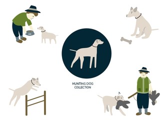 bird hunter and hunting dog vector illustration