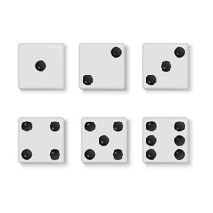 Set of vector realistic white dice isolated on white background