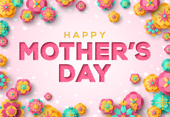 Mother's Day Paper cut with Spring Flowers