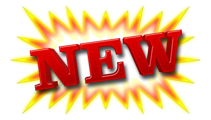 Stock Illustration - Big Explosion: Text NEW, 3D Illustration, Bright Against the White Background.