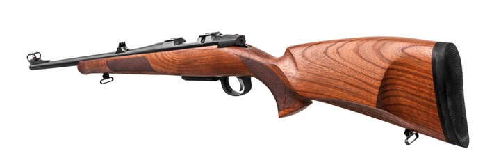 wooden hunting rifle isolated on white