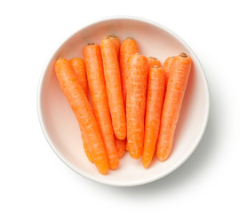 Baby Carrots in Bowl Isolated on White Background