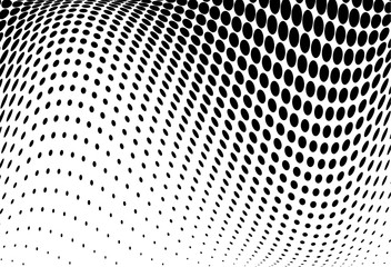 Abstract wavy halftone pattern. Futuristic panel. Grunge dotted backdrop with circles, dots, point. 