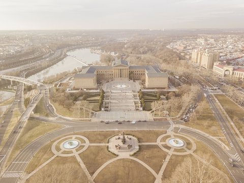 Rocky Steps And Philadelphia Museum Of Art (drone Shot)