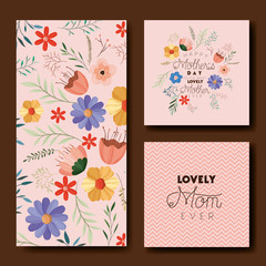 mothers day hand made font postcards set vector illustration design