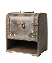 Old vintage wooden case on a white background, isolated