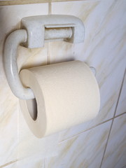 toilet paper on a tiled wall